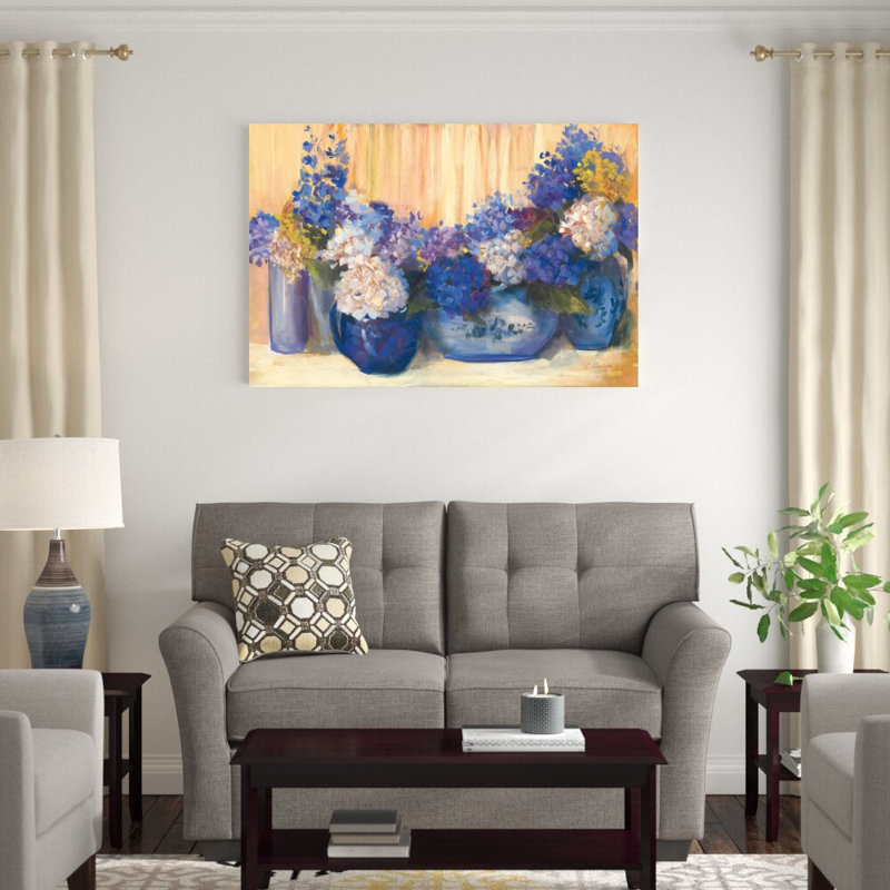 «Country Hydrangea» par Carol Rowan, reproduction d'art sur toile tendue, H 32 po x l 48 po
