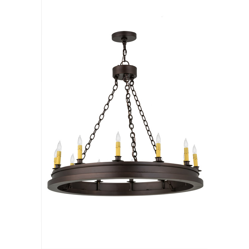 Lustre en roue de chariot à 12 lumières de style bougie Tawney
