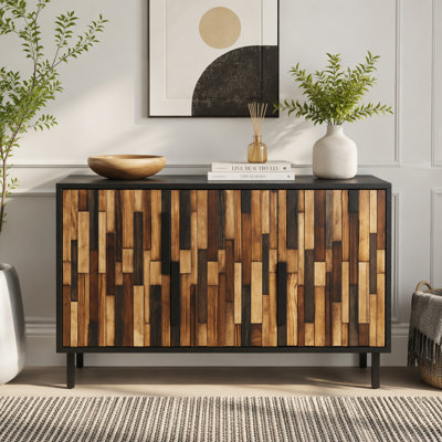 47.24" Sideboard With Straight Wood Pattern, Modern Accent Cabinet