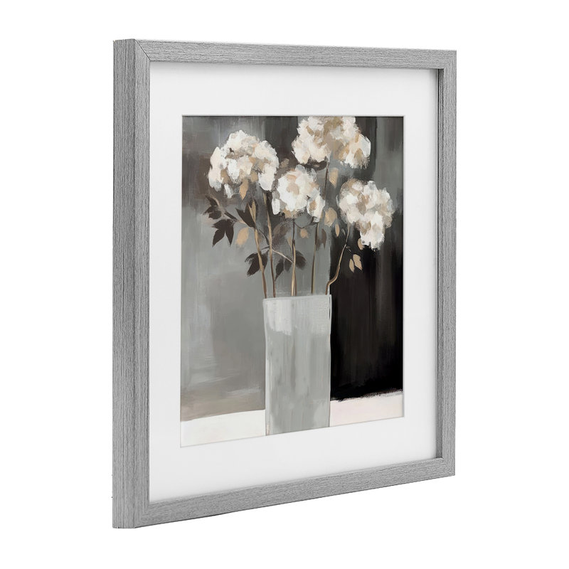 Vase de grâce sur fond gris, impression par Mona Grace, H 13 po x l 13 po, Cadre de ferme gris