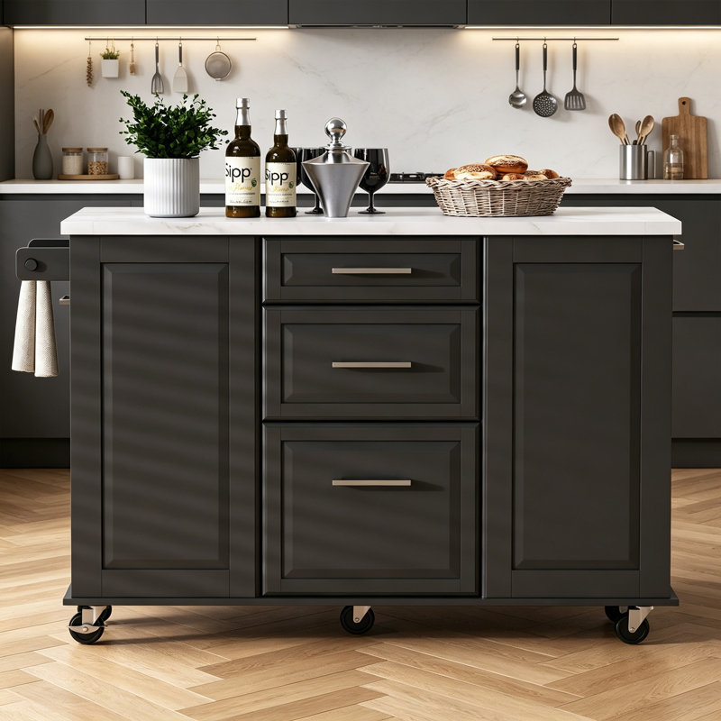 Îlot de cuisine avec rangement inclinable et armoire de rangement, Noir