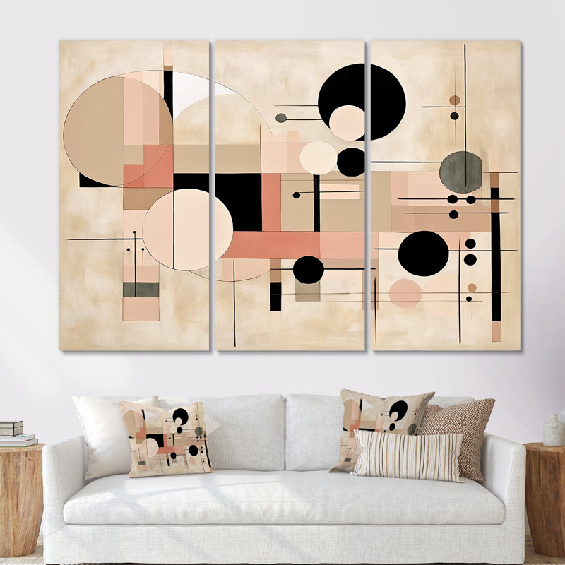 Cubisme beige et rose Synergy I - ensemble de décorations murales abstraites, Toile tendue, H 40 po x l 60 po x P 1 po