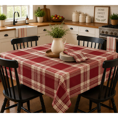 52"x52" Sq. Stone Red Plaid Tablecloth