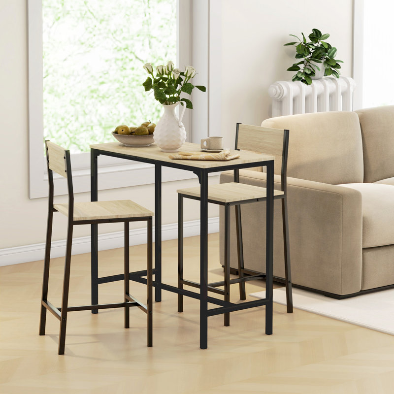 Ensemble de table de bar et chaises 3 pièces, ensemble de table de salle à manger industrielle pour 2 personnes, table de cuisine à hauteur de comptoir avec tabourets de bar, ensemble de table de petit-déjeuner pour 2 petits espaces