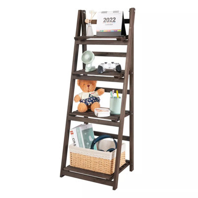 Sawyerville 4 Tier Free Standing Ladder Shelf Wooden Plant Stand