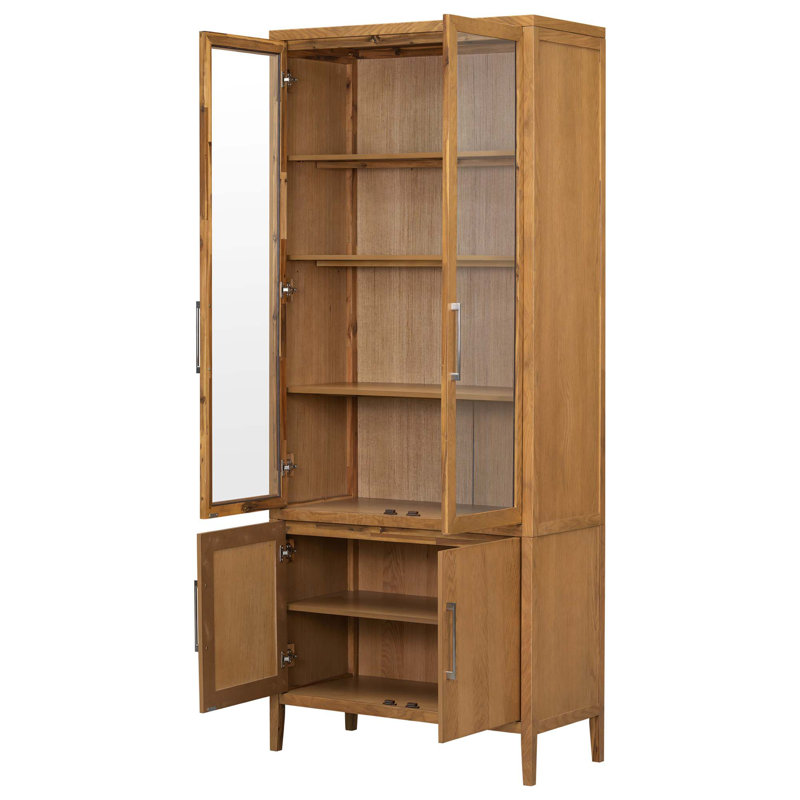 Armoire avec placage en chêne et portes en verre, Natural