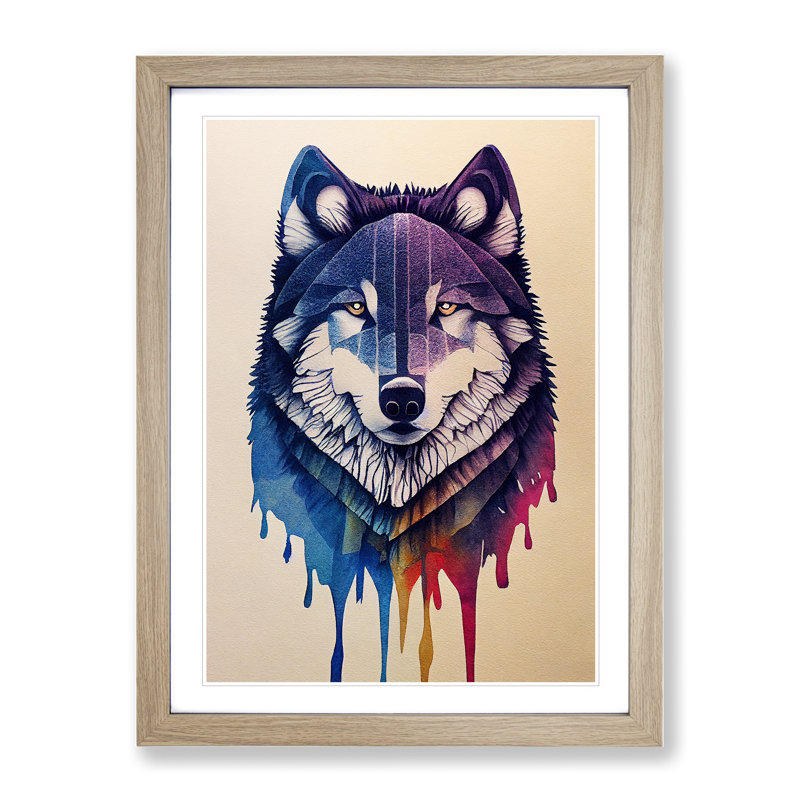 Painted Wolf No.1 - Wall Art, 36cm H x 27cm W, Oak Framed, No Matte