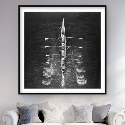 Rowing Boat Black & White Framed Matted Print for Home Decor