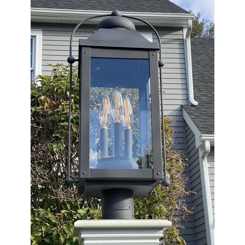 Anchorage Three-Light Heritage Style Outdoor Post Lantern with Clear Glass Panels, Aged Zinc