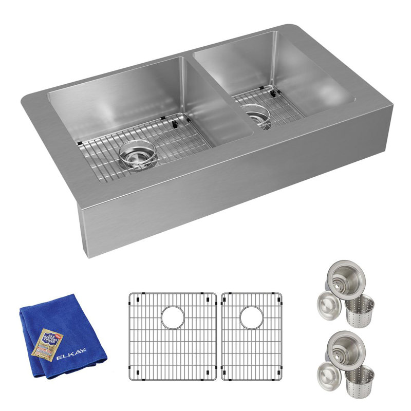 Crosstown 36" L x 20" W Double Basin Farmhouse Kitchen Sink Kit