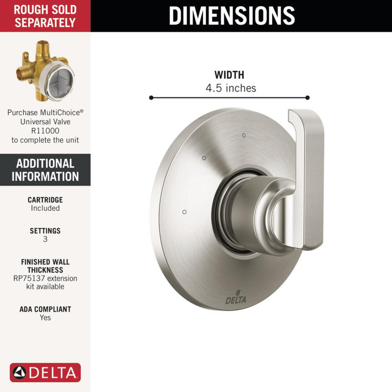 Ensemble de garniture de robinet inverseur de douche à 3 réglages Tetra, ensemble inverseur de douche, inverseur de robinet de douche
