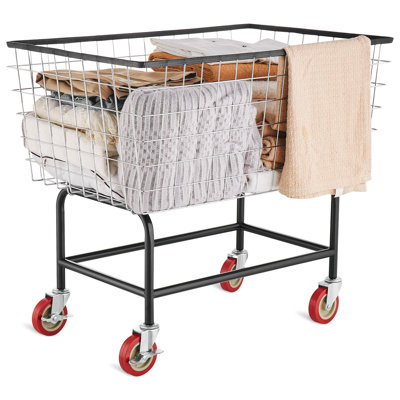 Wire Laundry Cart, 4.5 Bushel Wire Laundry Basket With Wheels, 35/'/'X15.7/'/'X22/'/' Commercial Wire Laundry Basket Cart, Steel Frame With Chrome Finish, 5/'/' Casters, Wire Basket Cart For Lau