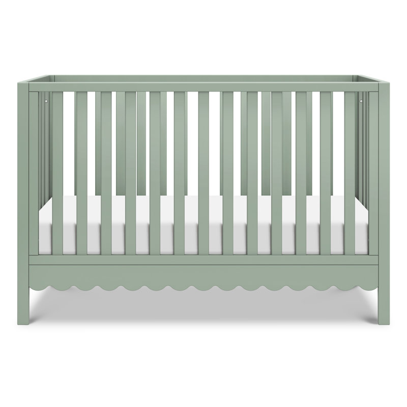 Light Sage Pine Wood Convertible Crib with Scallop Detailing