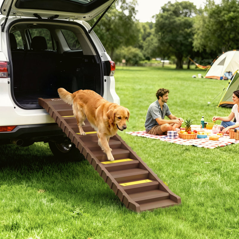 Foldable Dog Ramp for Cars Bed Portable 10Step, Brown
