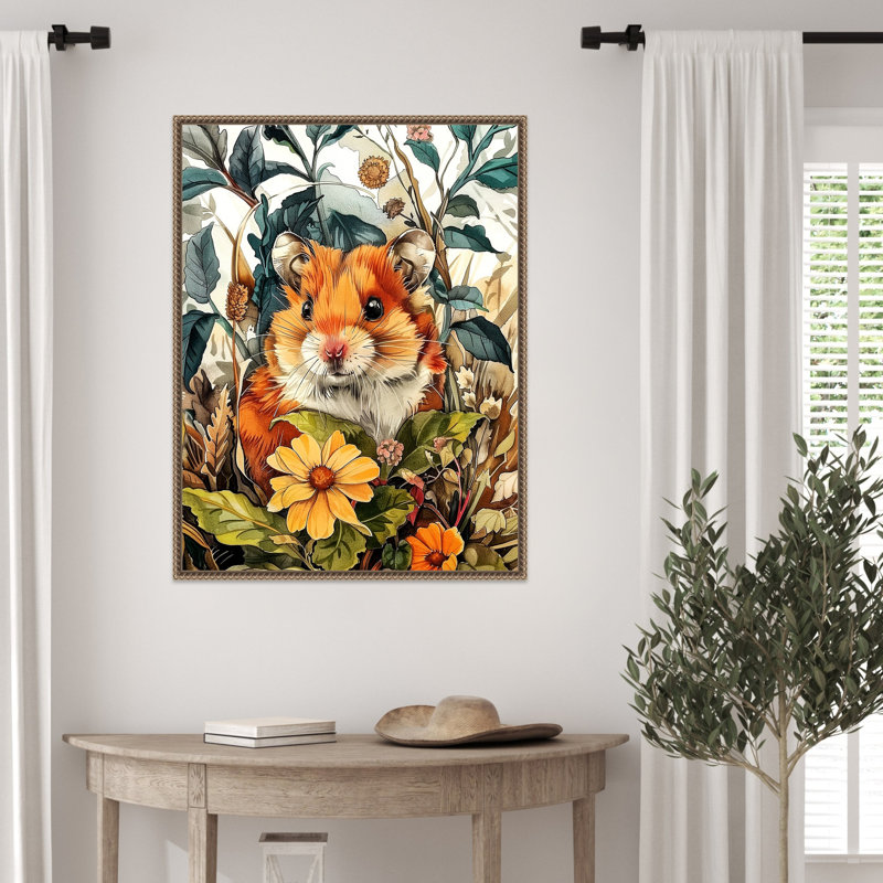 «Hamster in Flowers» par Ilora, reproduction d'art sur toile encadrée, H 30 po x l 23 po
