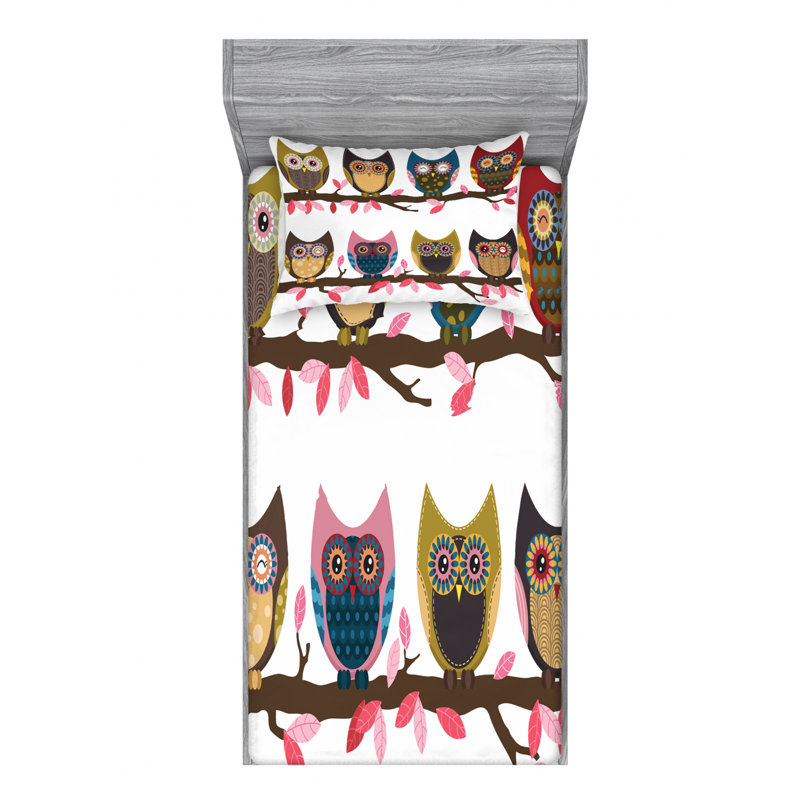 Owls Microfiber Sheet Set, Twin Sheet Set + Fitted Sheet + 1 Pillowcase