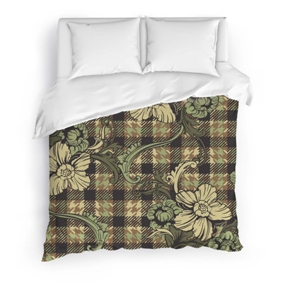 Plaid Flowers Polyester Twill Duvet Cover