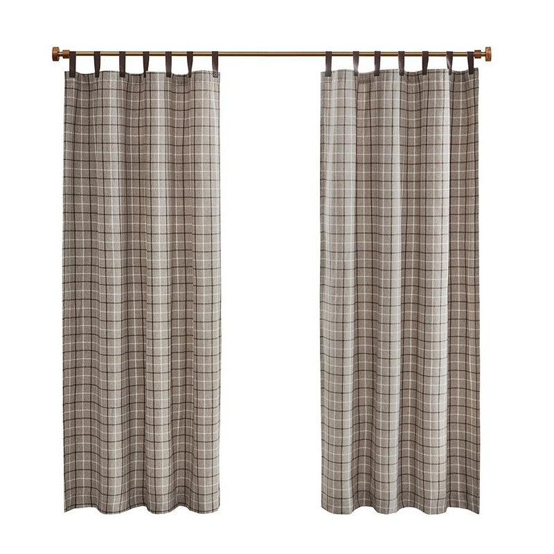 Faux Leather Plaid Curtain Panel - Tab Top with Fleece Lining, 1 Pc Panel Only