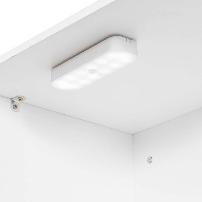 Lit plateforme simple en L avec rangement, bureau, lit gigogne et éclairage à DEL - blanc, conception peu encombrante