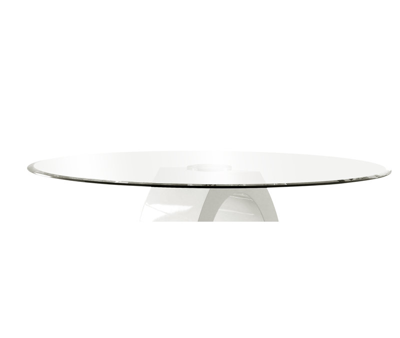 Balwinder Round Glass Top Solid Wood Base Dining Table, White