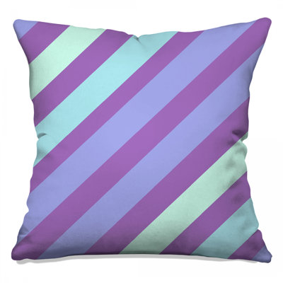 Coussins décoratifs mauves à rayures diagonales et turquoise