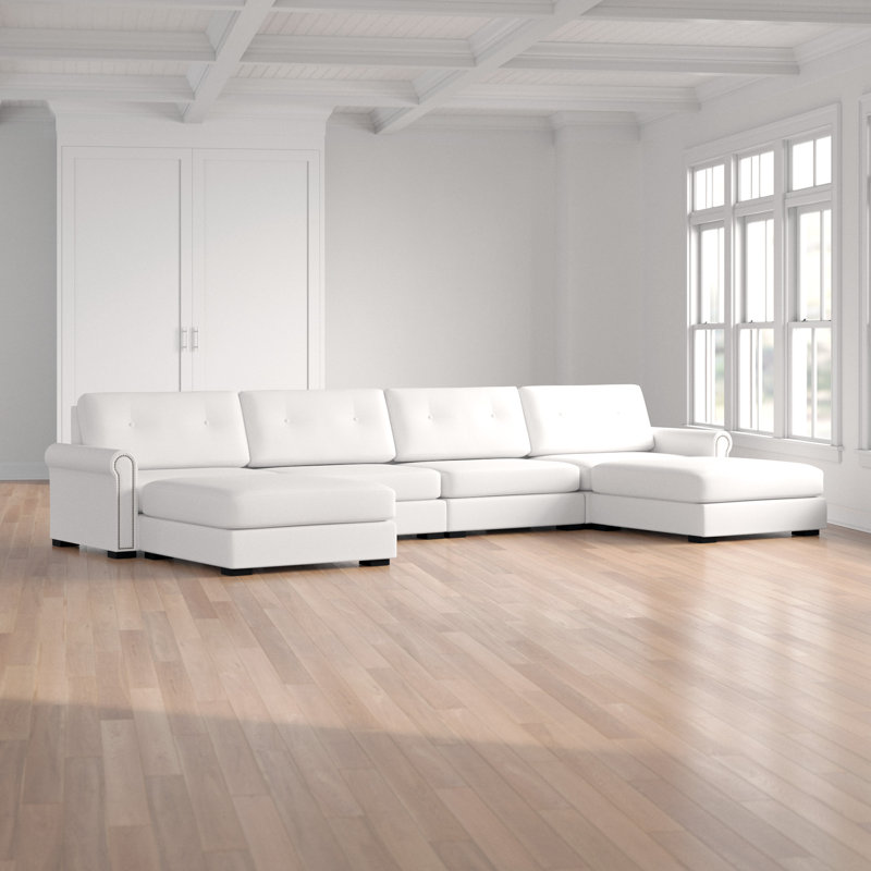 Canapé modulaire symétrique en lin avec repose-pieds 166 po Mosely, Revolution® blanc cassé