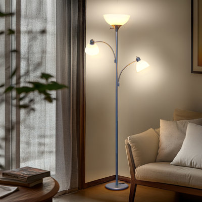 Sky Dome Double 72 in. Industrial 3-Way Dimming LED Floor Lamp with 3 Versatile Adjustable Bowl Shades