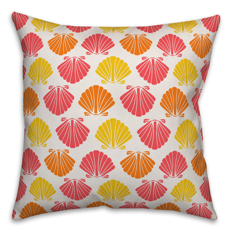  Coussin décoratif intérieur / extérieur Shell, 18 po x 18 po, Jaune / orange / rouge, Polyester / Bourre en polyester