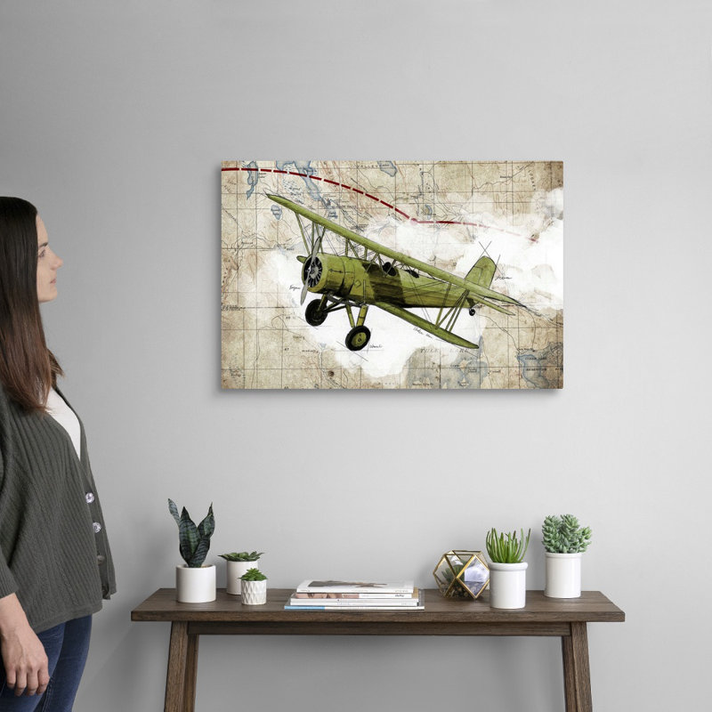 Biplane, impression d’art graphique sur toile, H 20 po x l 30 po x P 1,25 po, Toile tendue