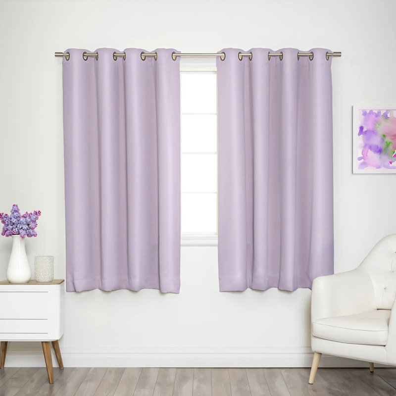 Adina Sevan Solid Thermal Grommet Curtain Panels, Lilac, 52" W x 63" L