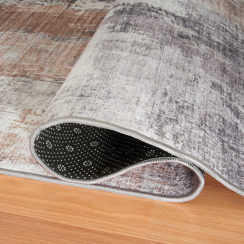 Mackeroy Quinn Abstract Beige Gray Ivory Machine Washable Area Rugs, Rectangle 6' x 8'