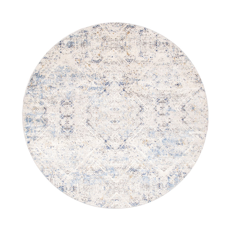 Tapis beige / bleu Efes, Rond 6 pi