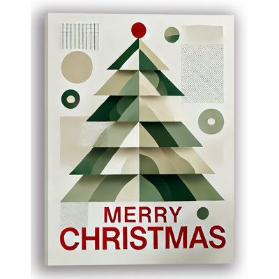 Layered Modern Christmas Tree with Red Ornament Wrapped Canvas Wall Art