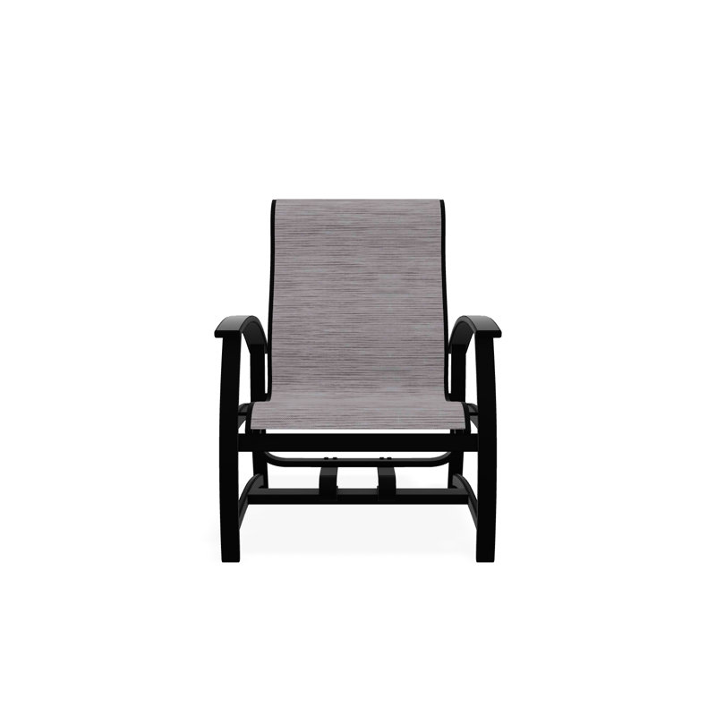 Belle Isle Sling Aluminum Frame Hidden Motion Chat/Lounge Chair With Marine Grade Polymer Arm Accent, Black, Fossil