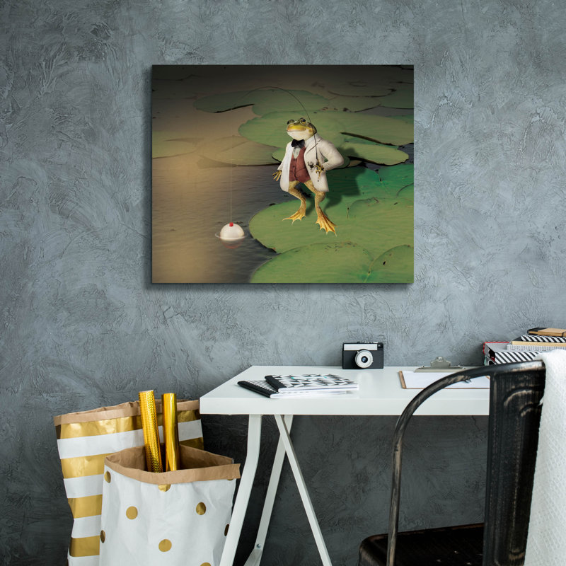 «Epog Graffiti» «Frog Fishing» par John Hovenstine, art mural sur toile, 24 po x 20 po, H 20 po x l 24 po