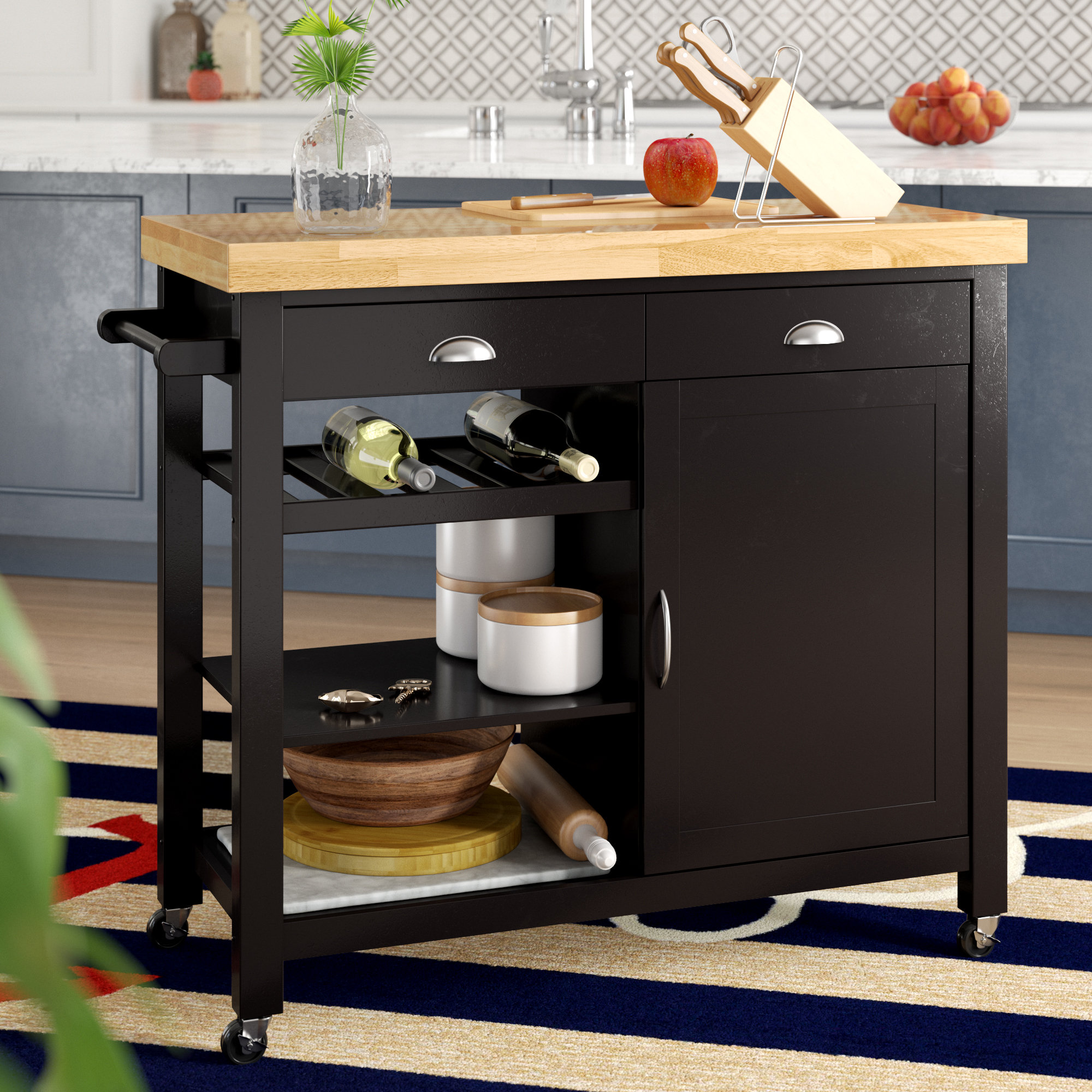 Breakwater Bay Nathaly Kitchen Cart with Wood Top & Reviews Wayfair