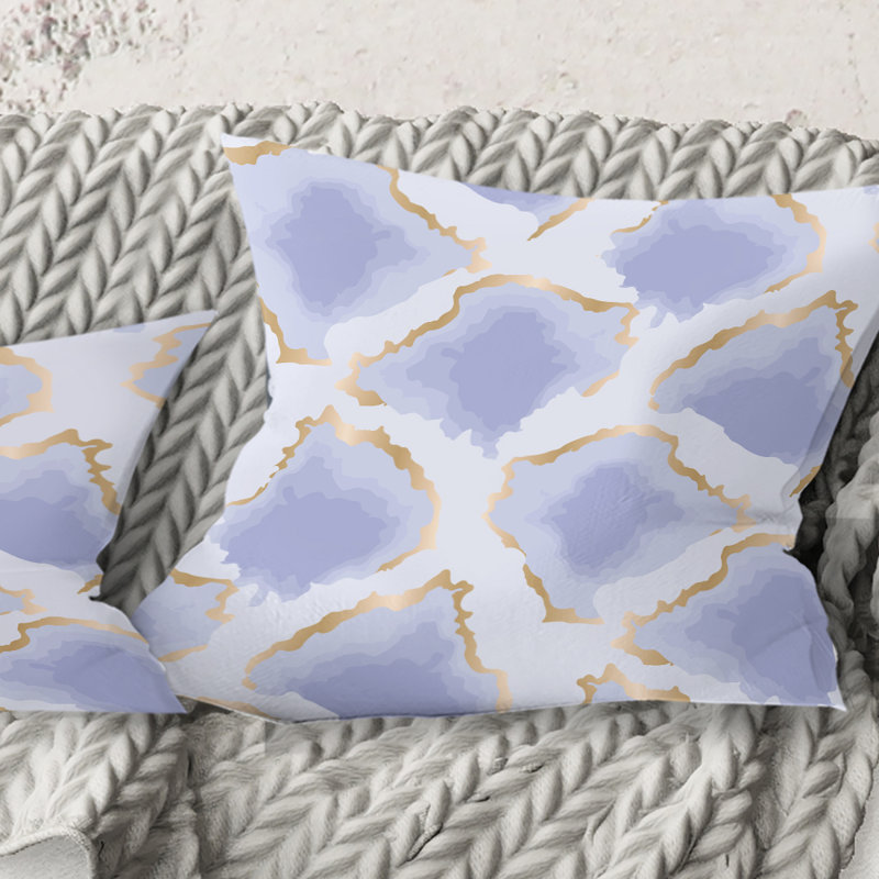 Motif de formes abstraites bleu pastel et or - Coussin décoratif imprimé Mid-Century, 16 po x 1 po