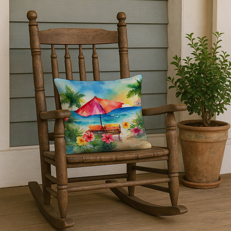 Coussin Hawaii, Hibiscus à l'aquarelle, Carré 18 po