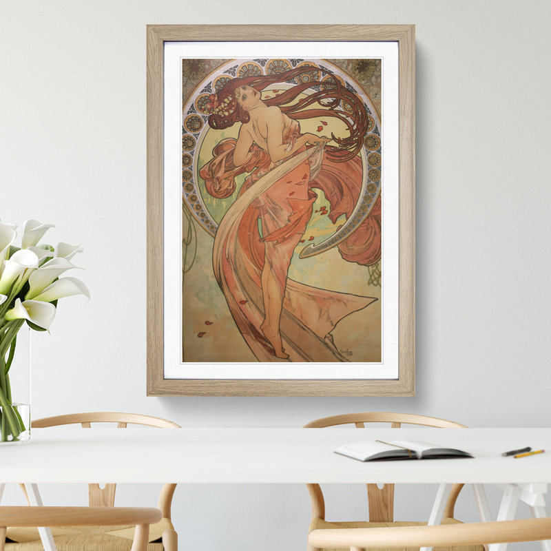 The Dance by Alphonse Mucha - Picture Frame Painting, Oak Framed, 36cm H x 27cm W x 2cm D