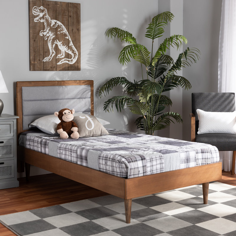 Lit plateforme simple en bois Dreden, Gris clair