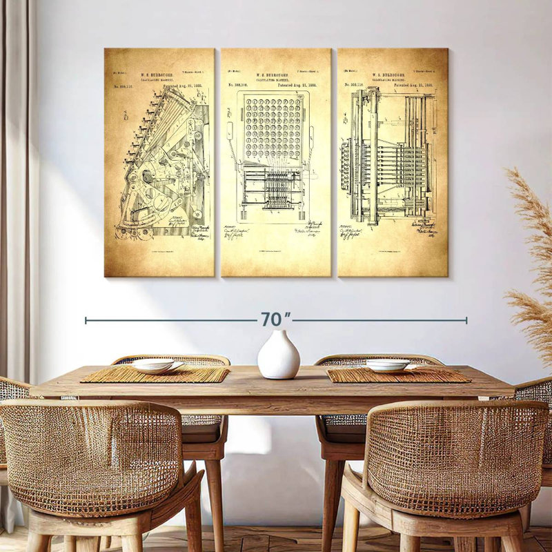 «Calculating Machine 1888 Brevet», reproduction sur toile, H 42 po x l 65 po x P 1,25 po