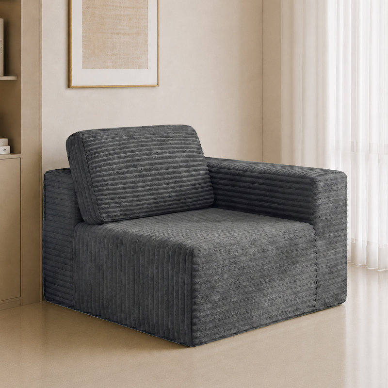 1 Seater Corduroy Sectional, Grey