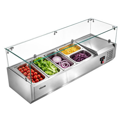 Unité de préparation de comptoir réfrigérée pour préparation de condiments 26,4 pte ETL, pour bar à salade de restaurant commercial, 160 W, avec 3 casseroles 1/3 et 2 x 1/4, dégivrage automatique, température réglable, garde-verre en verre