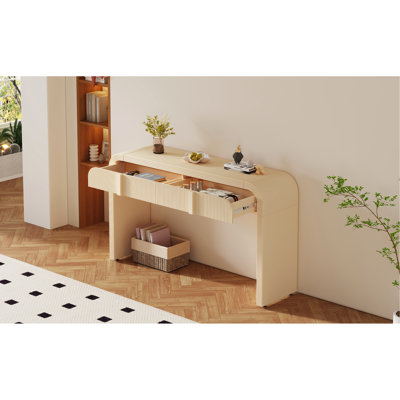 Console abricot crème pour le salon avec fonctionnalité de tiroir, courbes arrondies, ton