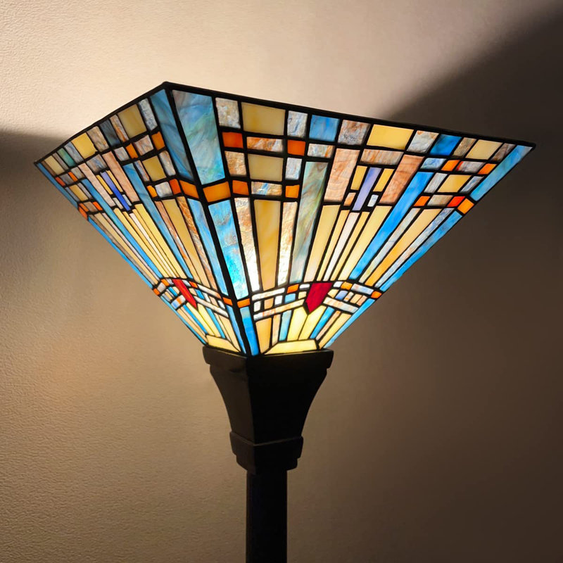 Tiffany 70" Torchiere Floor Lamp,Stained Glass Lamp Shade,Vintage Antique Mission Tiffany Style Standing Light