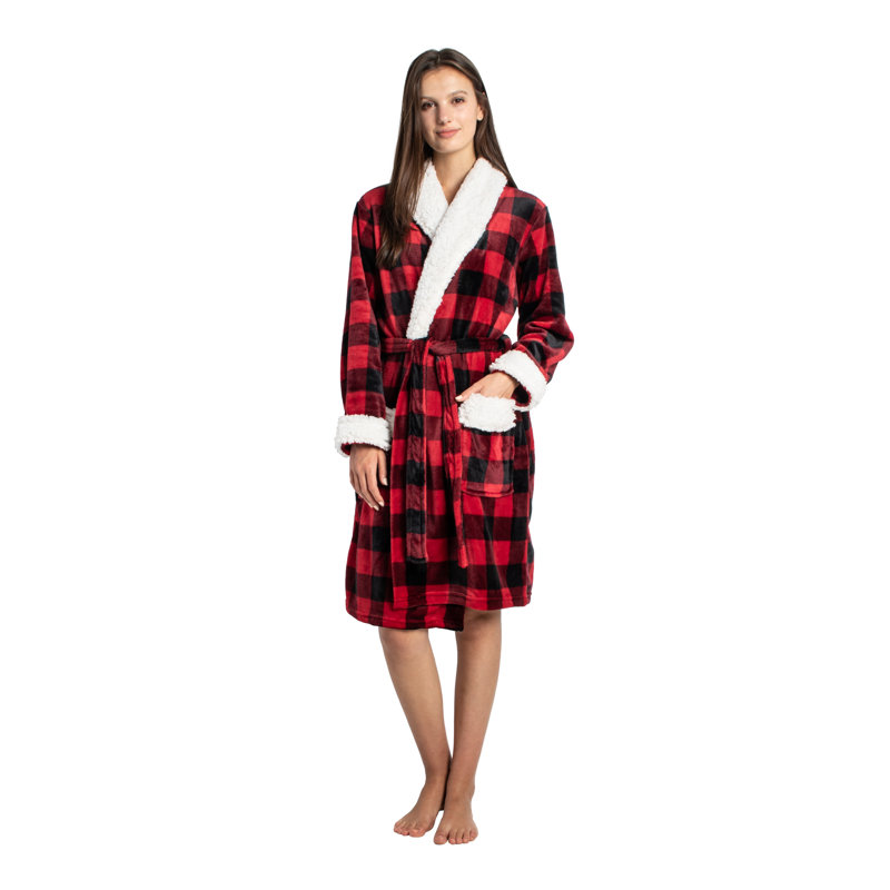  Peignoir unisexe au-dessus du genou avec poches, Rouge/noir, G / TG