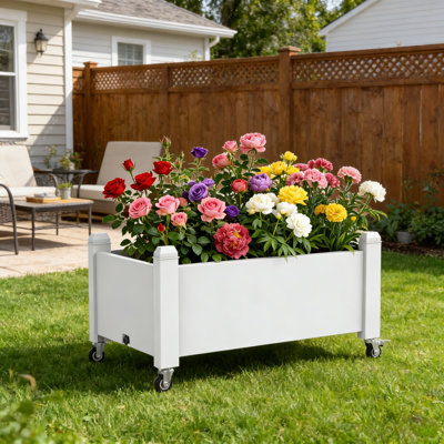 Lit de jardin surélevé avec roues verrouillables, jardinière en résine pour patio et cour arrière