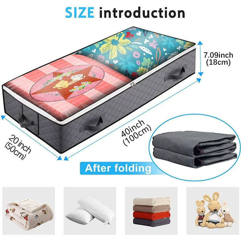 4 Pack 90L Under Bed Storage Containers, Closet Organizers and Storage Bins, Foldable Underbed Storage Bags for Blanket, Clothing, Comforter, Sweaters, Pillows, Linen Sheets, Wrapping Paper, Dark gray