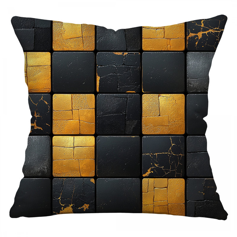 Coussin décoratif à carreaux, sergé de coton géométrique, Carré 26 po