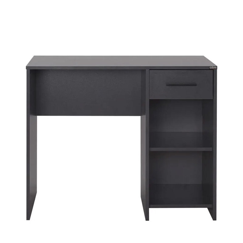 Matt White Study Desk with Drawer & Shelves, Grey